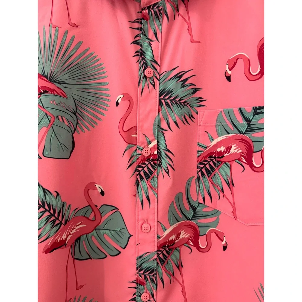 Hurley‎ Flamingo Tropical Button Up Shirt Men's XXL Pink Hawaiian Collar Beach